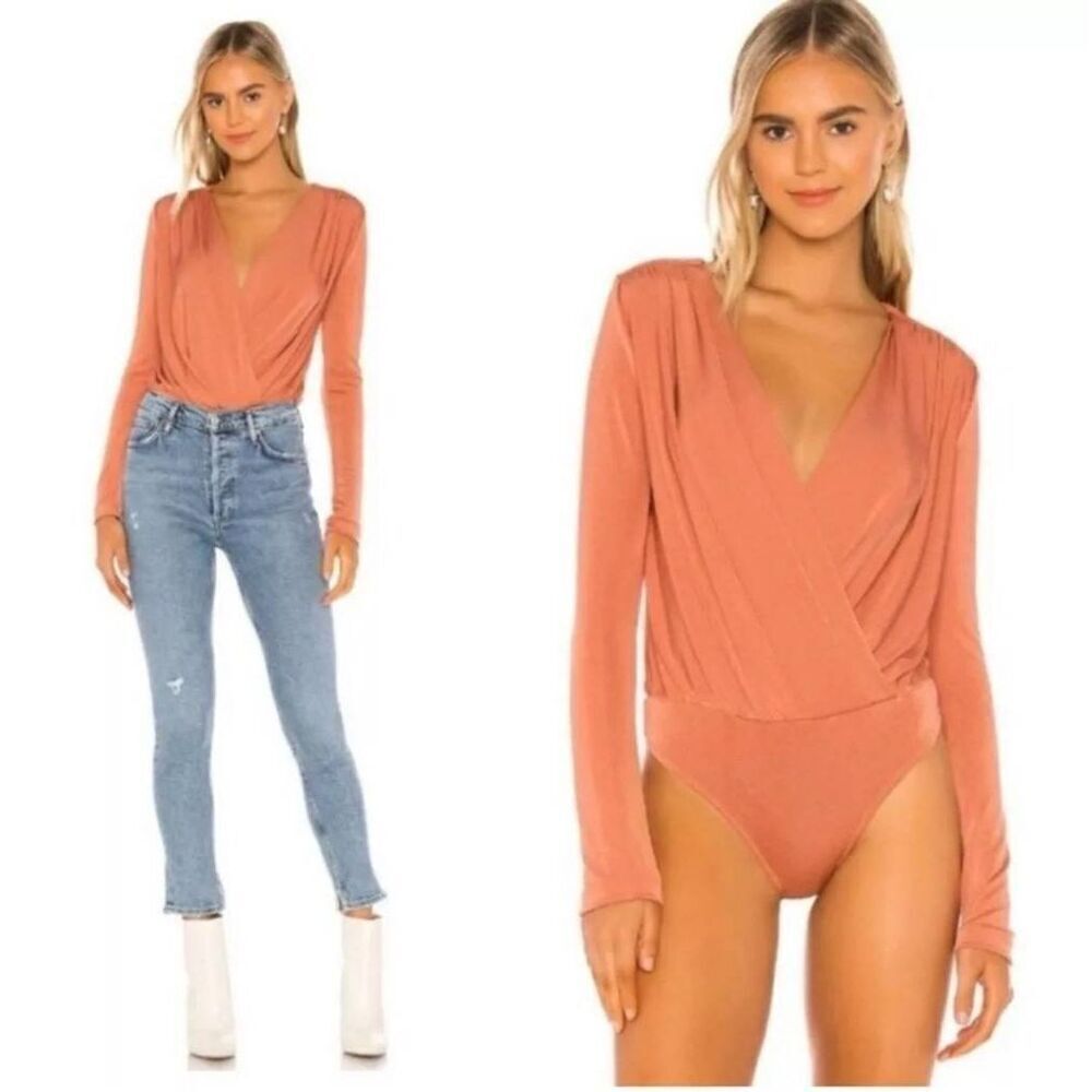Free People Turnt Stretch Knit Bodysuit Small Coral Orange